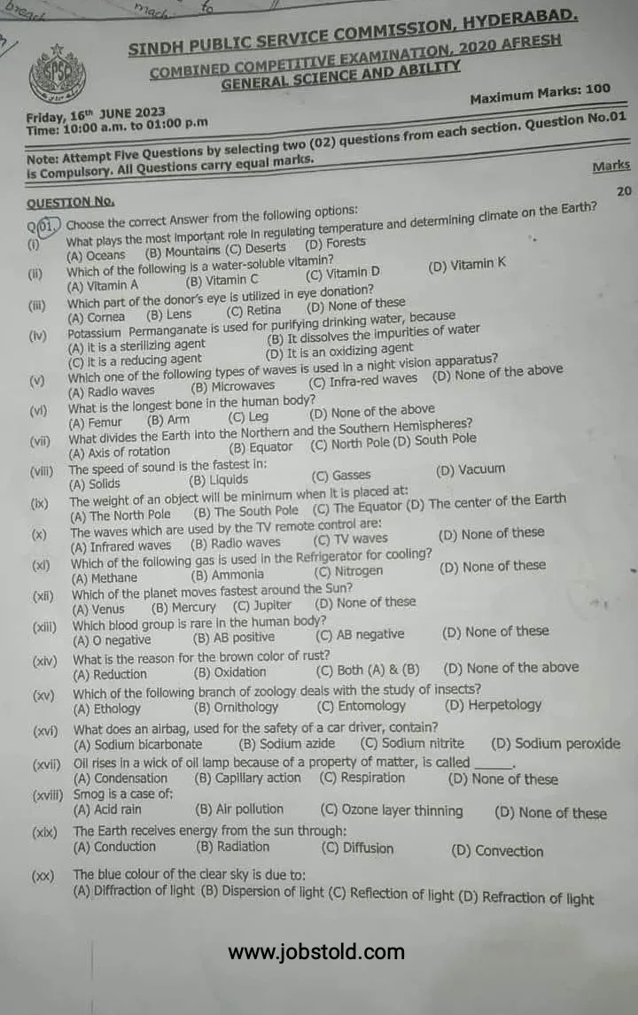 SPSC General Science and Ability paper