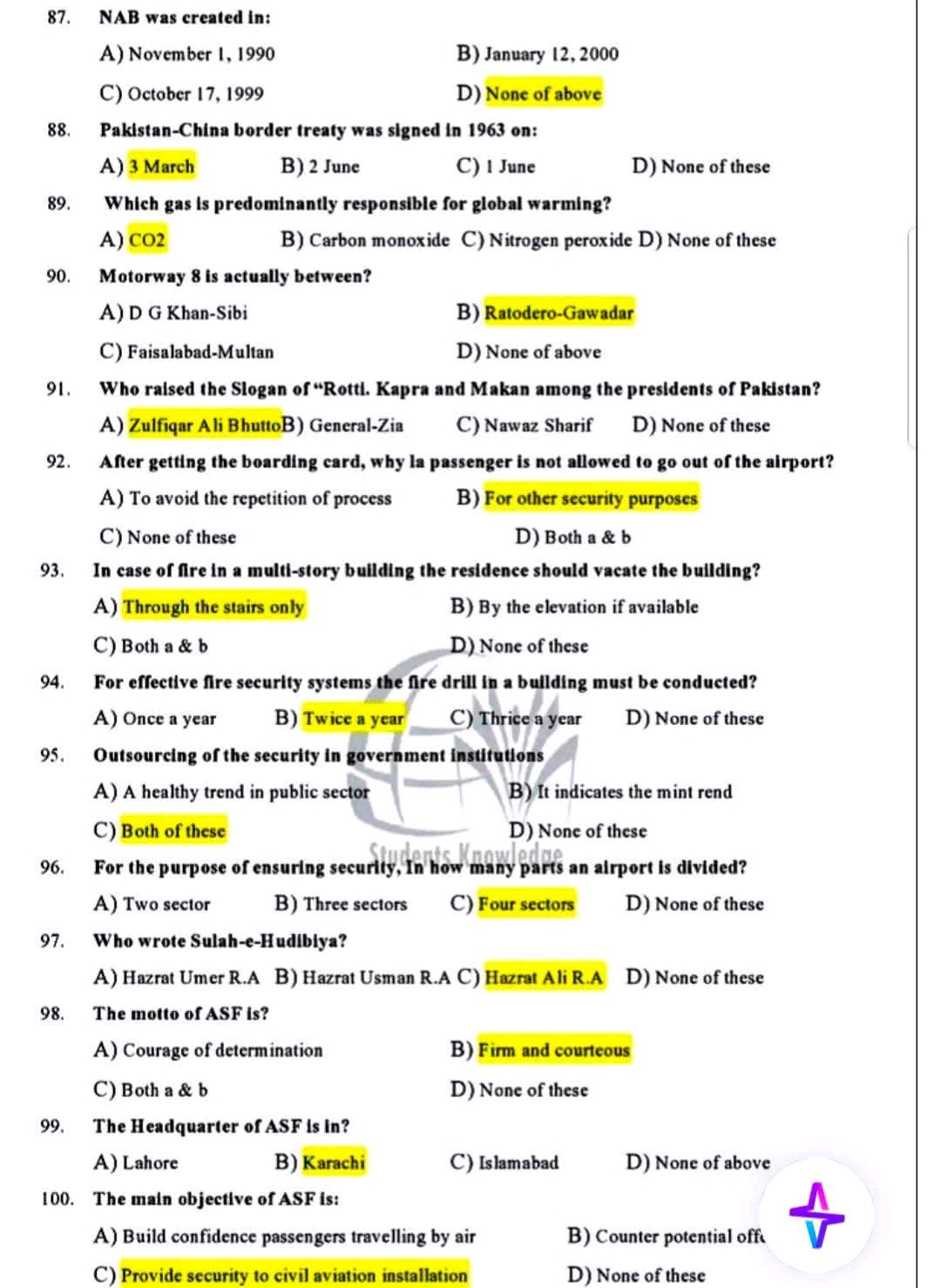 ASF Inspector MCQs