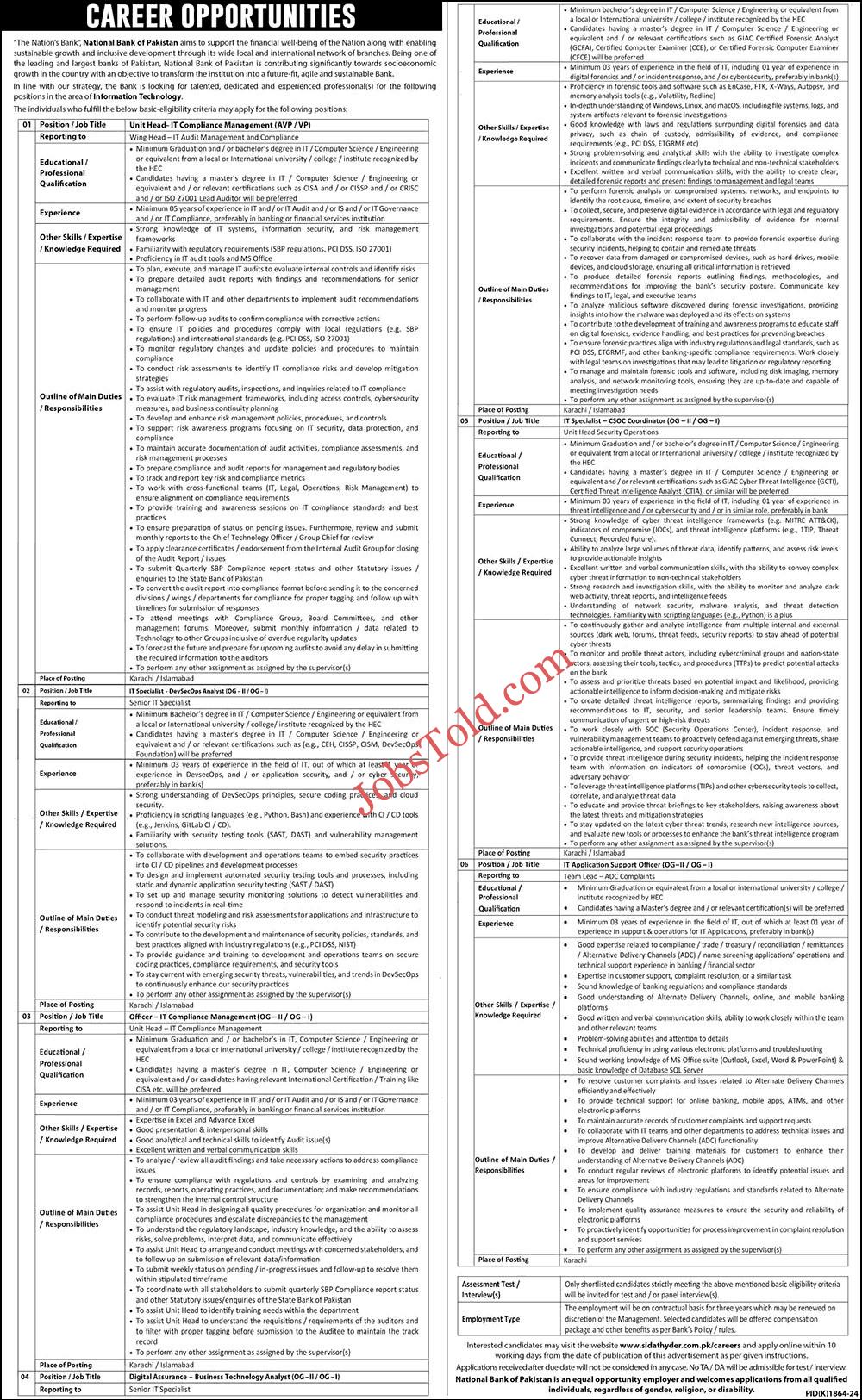 National Bank of Pakistan Jobs 2024