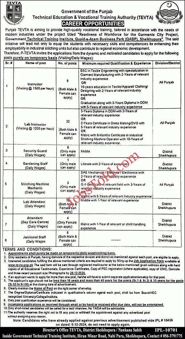 TEVTA Jobs 2024/2025 