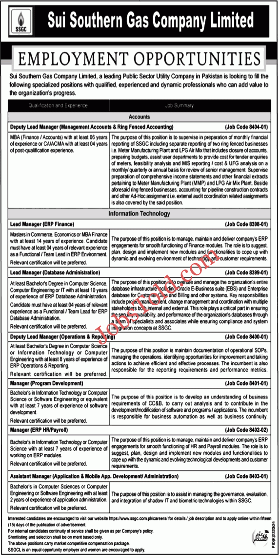  Sui Southern Gas Company Limited SSGC Jobs 202