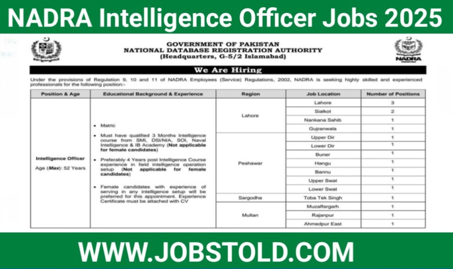 NADRA Intelligence Officer Jobs 2025 | careers.nadra.gov.pk
