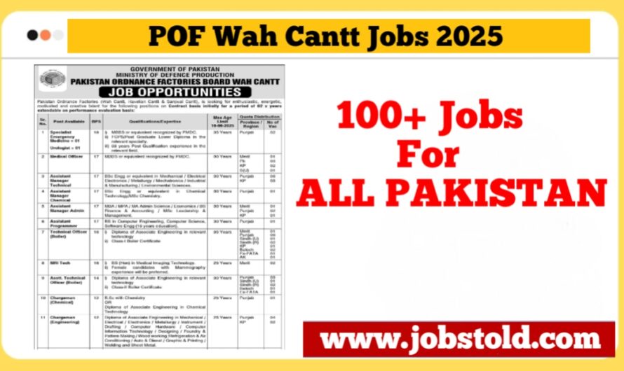 Pakistan Ordnance Factories Jobs 2025 – Apply Online POF Wah Cantt Jobs