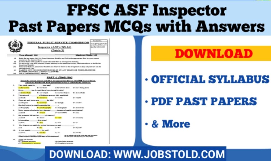 FPSC ASF Inspector Past Papers MCQs