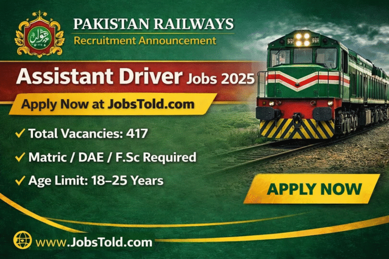 Pakistan Railways Assistant Driver Jobs 2025 (BPS-09) – Apply Online