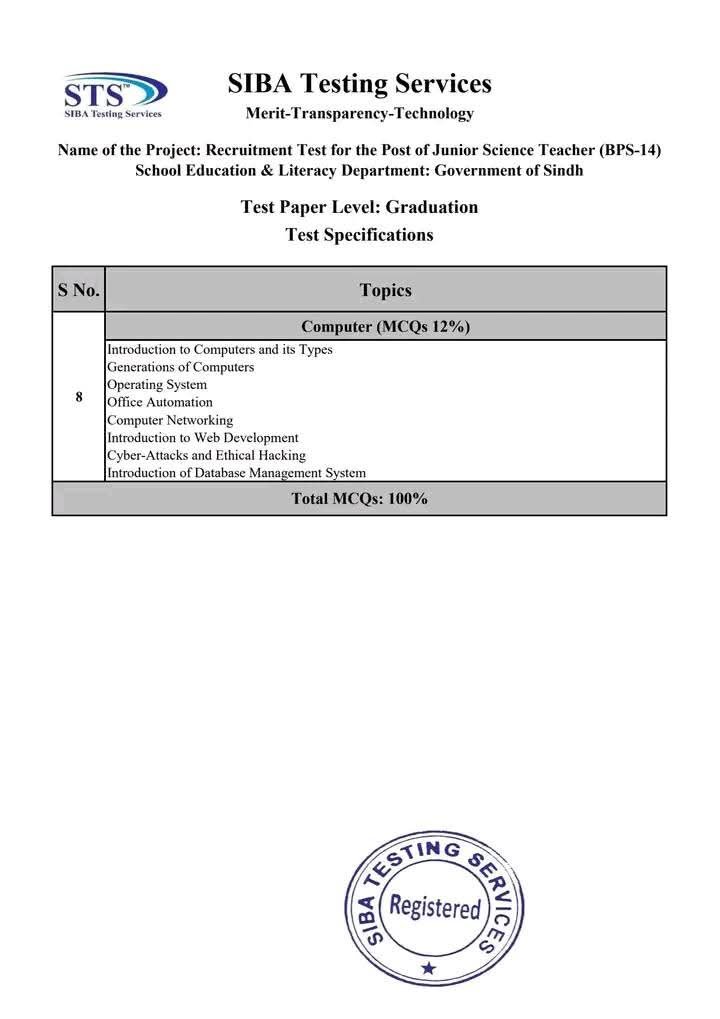 JST Computer Syllabus 