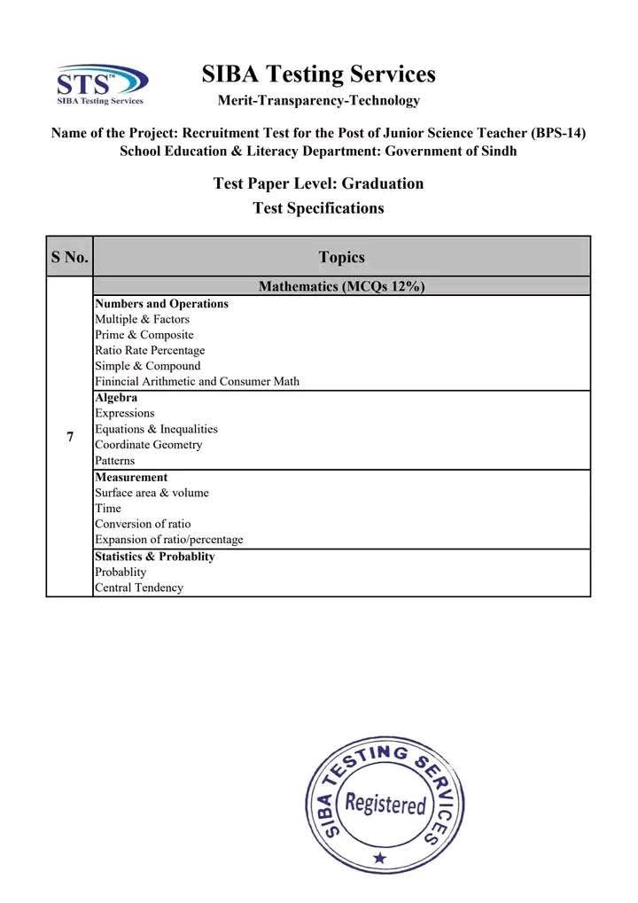 JST Mathematics Syllabus 